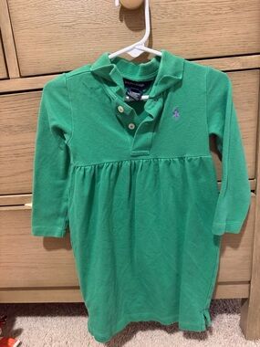 Ralph Lauren Green Long-Sleeve Polo Dress with Embroidered Pony